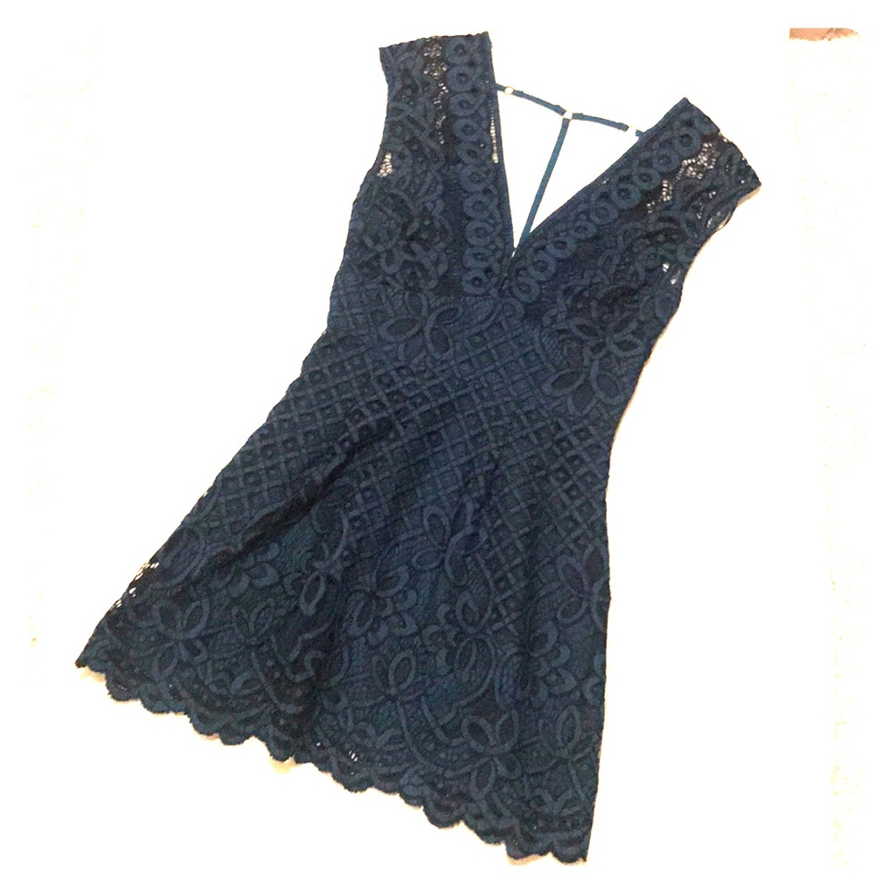 NWT Free People Deep-V Blue Lace Skater Dress sz0